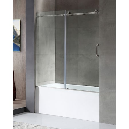 Anzzi Don 60" x 62" Frameless Sliding Tub Door, Brushed Nickel SD-AZ17-01BN